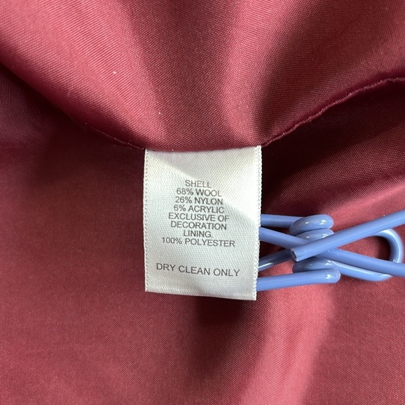 Talbots Burgundy and Pink Checked Wool Blend Jacket Cuffed Sleeves Size 12 - Picture 4 of 9